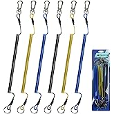 Pristis 6 pcs Fishing Coiled Lanyards, Heavy-duty Retractable Keychain Pole Tether, Safety Leash Steel Wire & Carabiner Clip