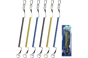 Pristis 6 pcs Fishing Coiled Lanyards, Heavy-duty Retractable Keychain Pole Tether, Safety Leash Steel Wire & Carabiner Clip