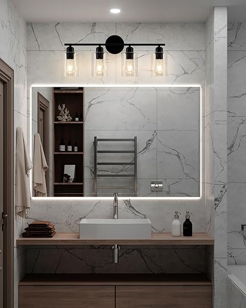 SEABLE 4-LIGHT BATHROOM LIGHT FIXTURES, MATTE BLACK VANITY LIGHTS FOR BATHROOM