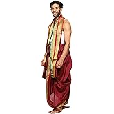 Rameshwaram Fabrics Silk Ready to Wear Dhoti for men, Readymade Dhoti Pant with Dupatta, Suitable with Kurta, Free Size