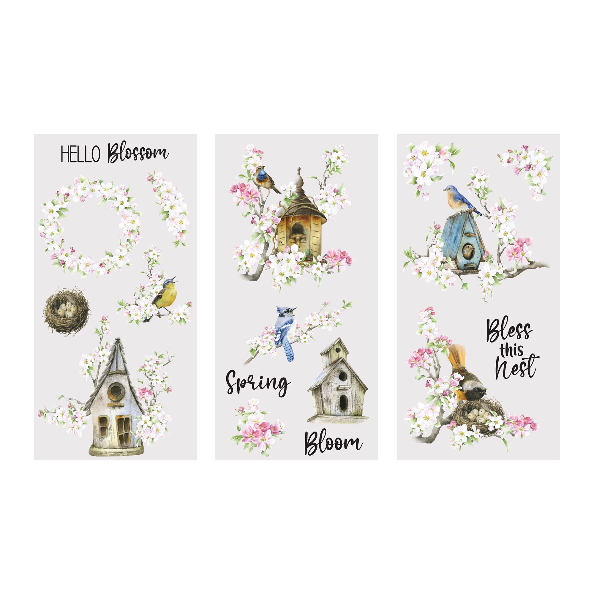 Rub on Transfers for Crafts and Furniture | 3 Design Sheets 6”x 12” | Home Decor Transfers | Furniture and Craft Decals | by Thymeless Designs (Birds at Home)