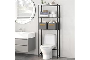 Wisuce Essentials Over The Toilet Storage Shelf, 3-Tier Bathroom Storage Organizer Over Toilet Organizer Rack, Freestanding Above Toilet Shelf for Bathroom Laundry Home Storage Rack (Black)