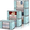 Budding Joy 90 L Large Storage Bags, 6 Pack Clothes Storage Bins Foldable Closet Organizer Storage Containers Storage and Organization for Clothes, Blanket, Comforters, Bed Sheets, Pillows (Blue)
