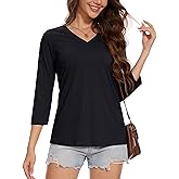 MAGCOMSEN 3/4 Sleeve T Shirts for Women V Neck Tshirts Cotton UPF50+ Summer Tops Casual T-Shirts Basic Tees 2025