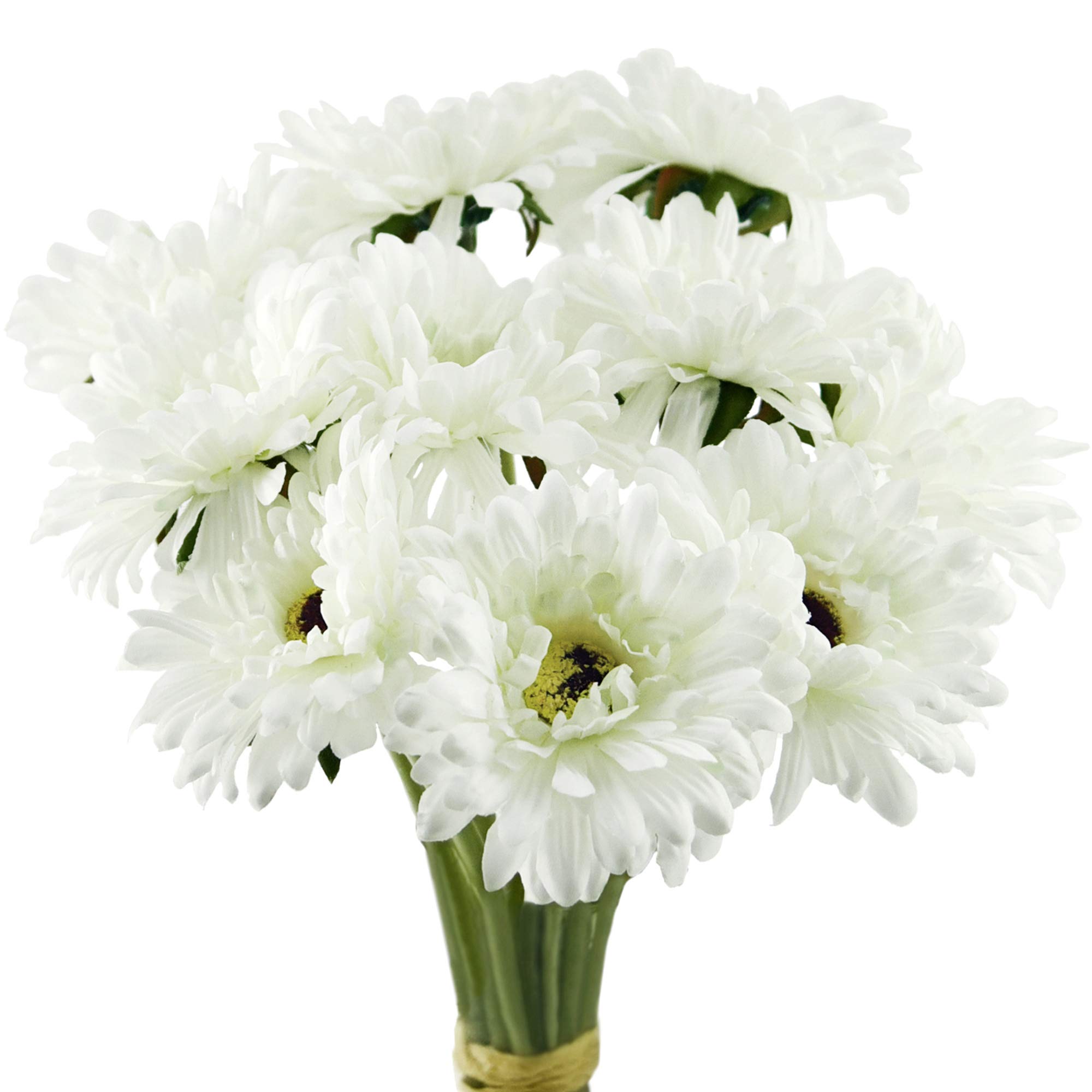 FiveSeasonStuff Artificial Flowers Silk Gerbera White Bouquet 10 Stems | for Wedding Home Shop Office Restaurant Party Décor | DIY Flowers Arrangement Decoration 32cm (12.6 inches)