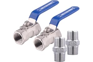 DERNORD 1PC Type Stainless Steel 3/8 Inch Ball Valve NPT Standard Port with Male Hex Nipple for Water, Oil, and Gas (Pack of 2)