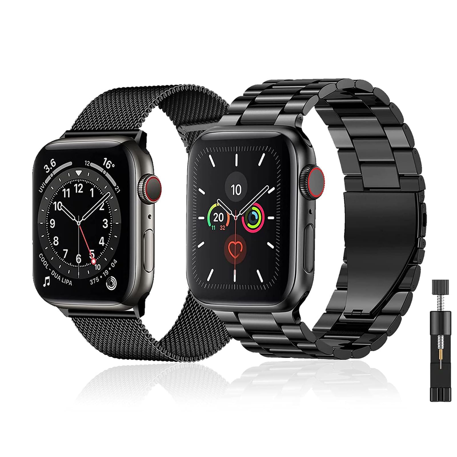 baklon Pack 2 Metal Strap Compatible with Apple Watch Strap 38/40/41/42mm, Stainless Steel Replacement Wristband Compatible with iWatch Series Ultra SE 3 2 1 Series 11 10 9 8 7 6 5 4,Black