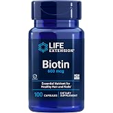 Life Extension Biotin, Vitamin B7, 600 mcg, 100 Capsules | Supports Hair, Nail &amp; Skin Health, Non-GMO &amp; Gluten-Free Vitamin B7