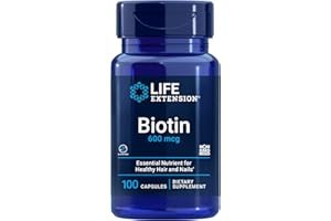 Life Extension Biotin 600 mcg Vitamin B7 Support Supplement for Beautiful Hair, Nails & Beyond – Gluten-Free, Non-GMO - 100 Capsules