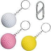 SANDIAN, Soft PU Golf Ball Set, 3 Balls with Carabiner Clip, Bag Charms, Key Chains, White Yellow Pink Pack