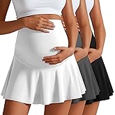 Sweetyweee 3 Pack Maternity Tennis Skirts for Women Golf Athletic Flowy High Waisted Pregnancy Skirts with Shorts Pockets