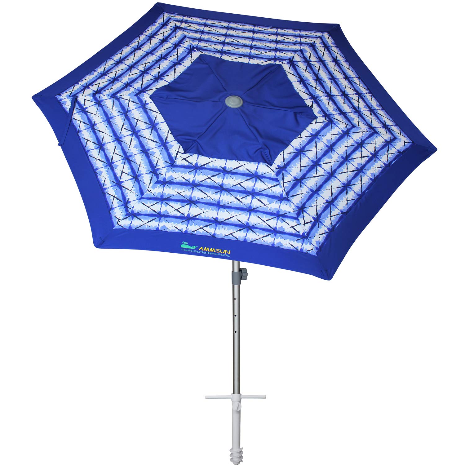 AMMSUN 8ft Fiberglass Ribs Commercial Grade Patio Beach Umbrella with Air- Vent Separate Sand Anchor & Carry Bag Navy Blue White Stripe