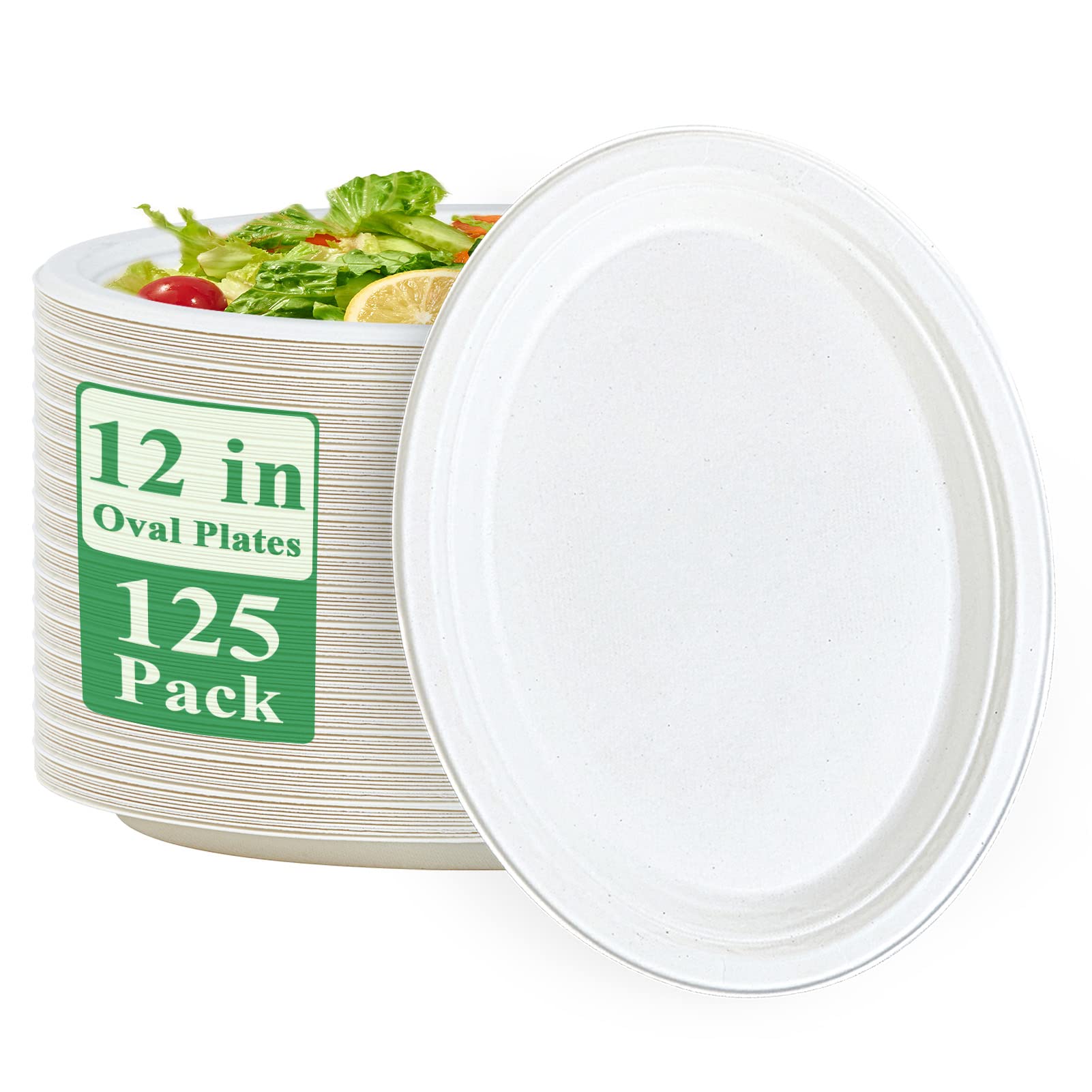 Photo 1 of Vplus 100% Compostable Oval Paper Plates 12 inch 125 Pack Super Strong Disposable Paper Plates Bagasse Natural Biodegradable Eco-Friendly Sugarcane for BBQ, Party, Dinner, and Picnic