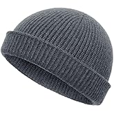 vidsel Thin Wool Fisherman Beanie Hat for Men Women Fall Winter,Short Knit Cuffed Fashion Trawler Skull Cap,Watch Cap