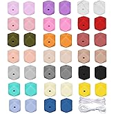 40Pcs Hexagon Silicone Beads 17mm for Keychain Making Bulk Large Polygonal Loose Round Rubber Focal Beads for Pens Necklace Bracelet Making Kit Jewelry Art Crafts DIY Geometric