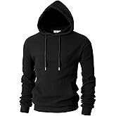 Ohoo Mens Slim Fit Waffle Knit Cotton 100% Basic Pullover Hoodies Sweatshirt Lightweight Long Sleeve with Kanga Pocket