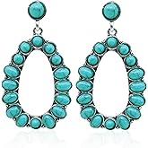 Turquoise Bohemian Dangle Metal Large Oval Earring Statement Western Teardrop Earrings For Women Jewelry