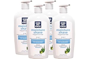 Kiss My Face Moisture Shave Cream, Fragrance Free Shaving Cream for Men and Women, 11 oz Pump Bottle, 4 Pack (Packaging May Vary)