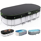 UIRWAY 500D 10x16FT Winter Pool Cover Oval Heavy Duty Thick Fabric | Ultimate Windproof with Straps, Drawstring and Ground Nails, Fit Pool Covers for Above Ground Pools Oval, Tear &amp; UV Resistant