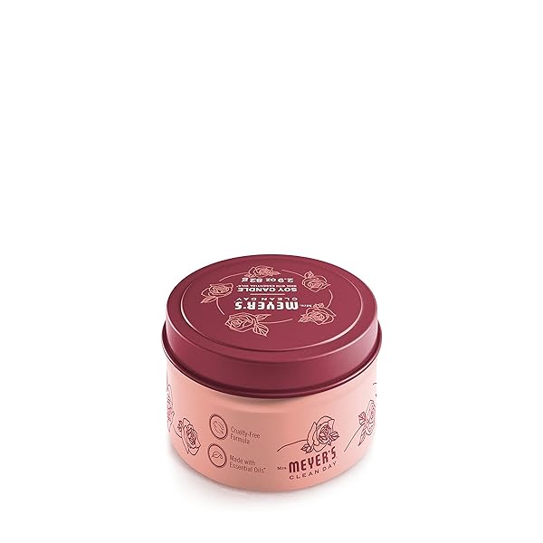 MRS. MEYER’S CLEAN DAY SOY TIN CANDLE, 12 HOUR BURN TIME, MADE WITH SOY WAX AND ESSENTIAL OILS, ROSE, 2.9 OZ