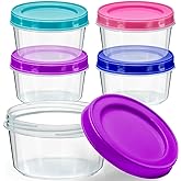 DecorRack 4 Pack - 7 oz Plastic Food Storage Containers with Screw Lids, BPA-Free, Reusable Stackable Jars for Portion Control, Snacks, Travel, Kitchen, Freezer, Art and Craft (Assorted Color)