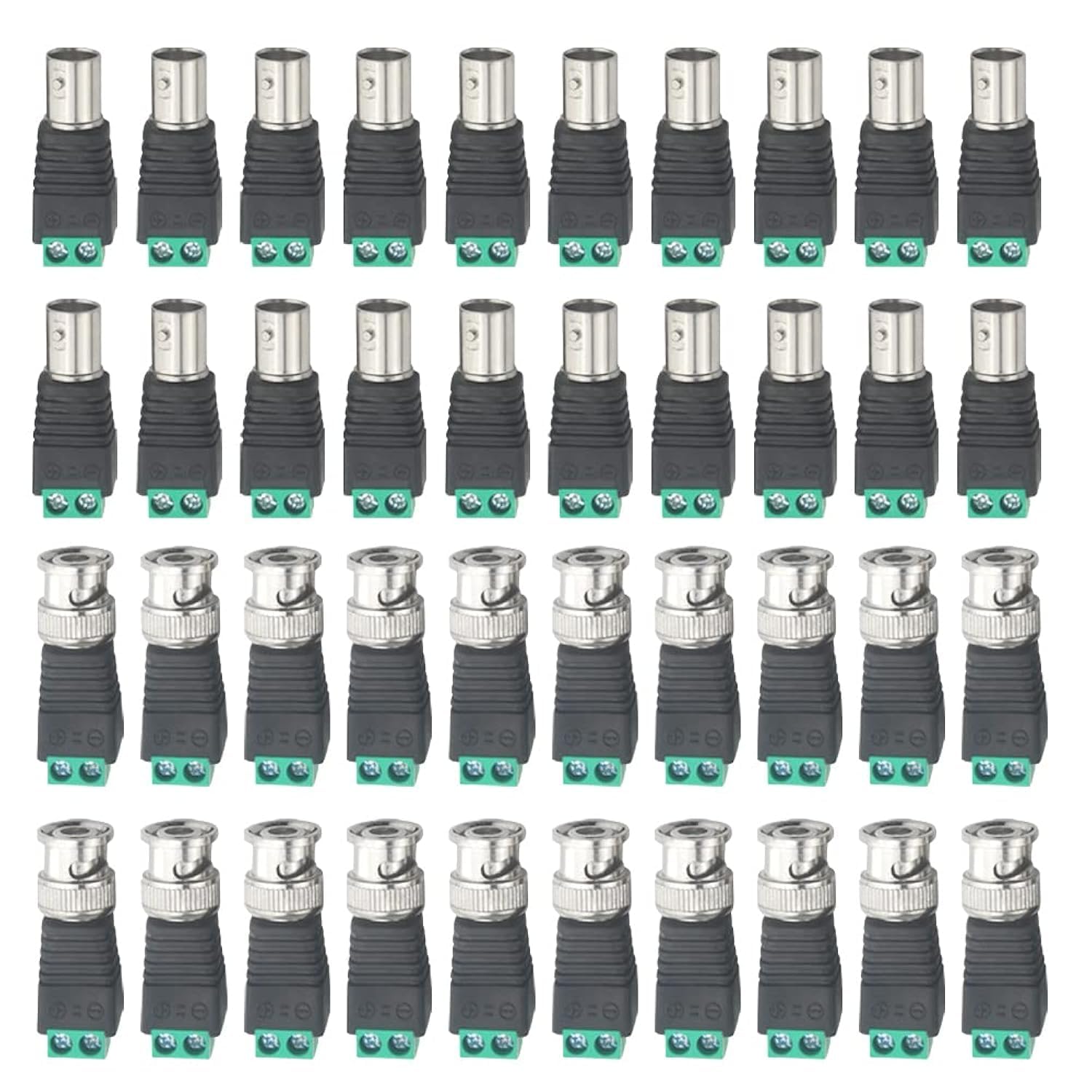 WMYCONGCONG 40 PCS BNC Video Balun Connector BNC Male Female Balun Adapter to 2 Screw Terminal Solerless Adapter for Vedio Transmit CAT5/6 to CCTV Suvelliance Camera System