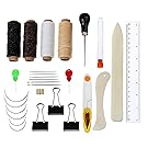 28 Pieces Bookbinding Tools Set Large-eye Curved Needles Thimble Ring Needle Threader Waxed Thread Clipper Bone Folder Paper Creaser Binder Clips Handle Awl Ruler for Handmade Books Bookbinding Suppli