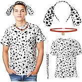Toulite 4 Pcs Dog Dalmatian Costume for Adult Include Shirt Leather Collar Dog Ears Headband Tail Halloween Cosplay Party