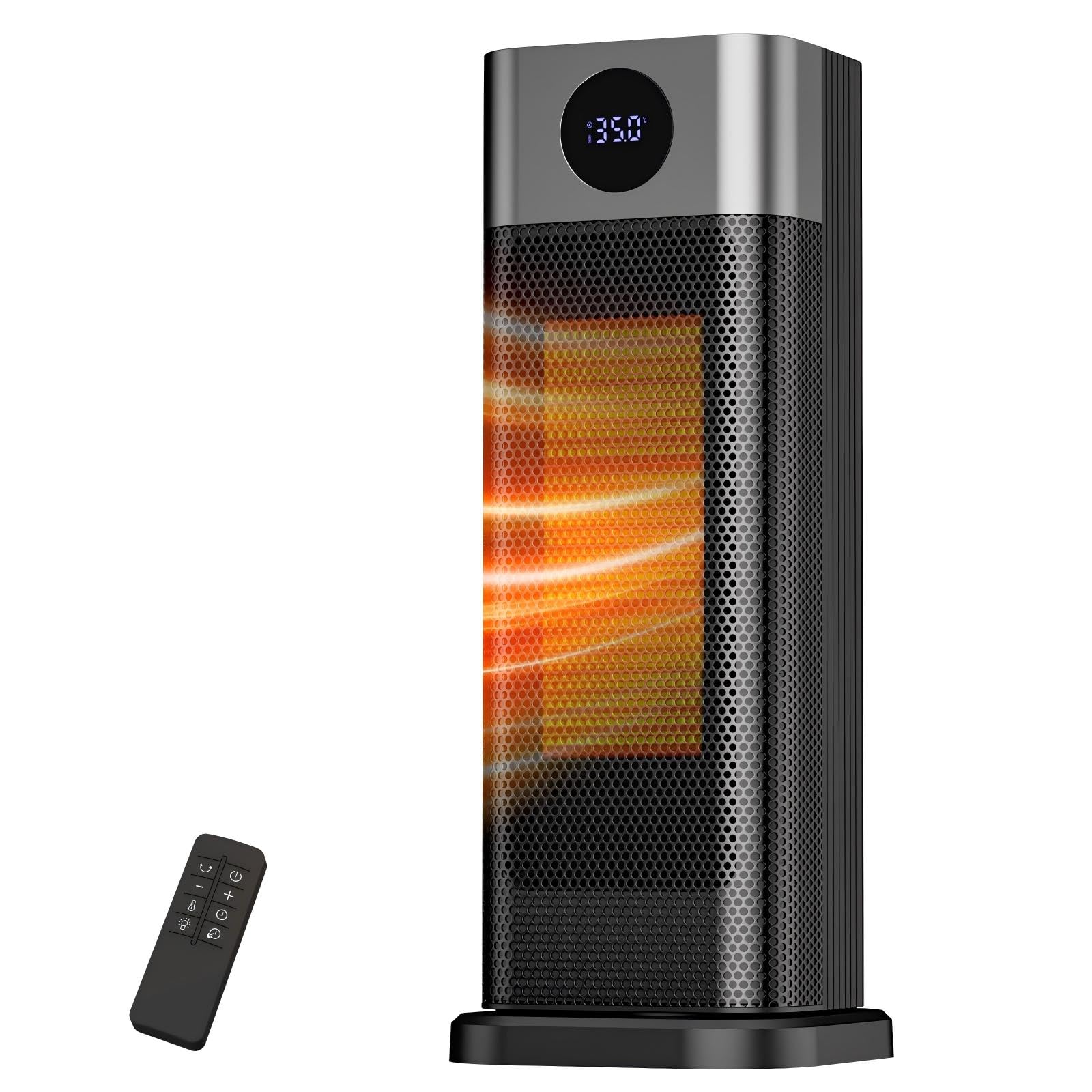 Photo 1 of Sendowtek Indoor Space Heater with Remote, 1500W Portable 15.5" Tall Digital Thermostat 70° Oscillation, 12H Timer 3 Level Temp, Tip-over Protection Electric Fan Heater for Home Office Desk Bedroom