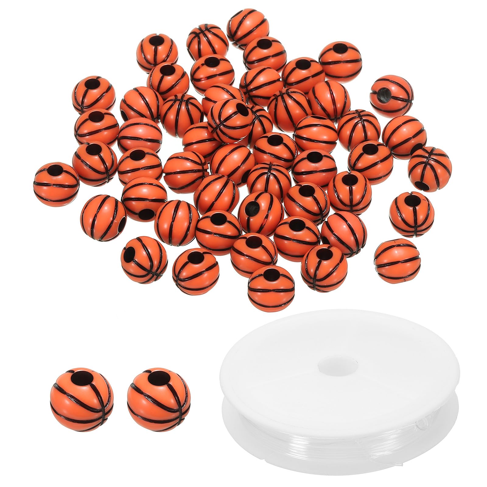 PATIKIL 10mm Acrylic Basketball Beads Bulk 100 Pack Sports Ball Beads Round Sports Spacer Beads with 4.4 Yard Elastic Rope for DIY Crafts Bracelet Necklace Making, Orange