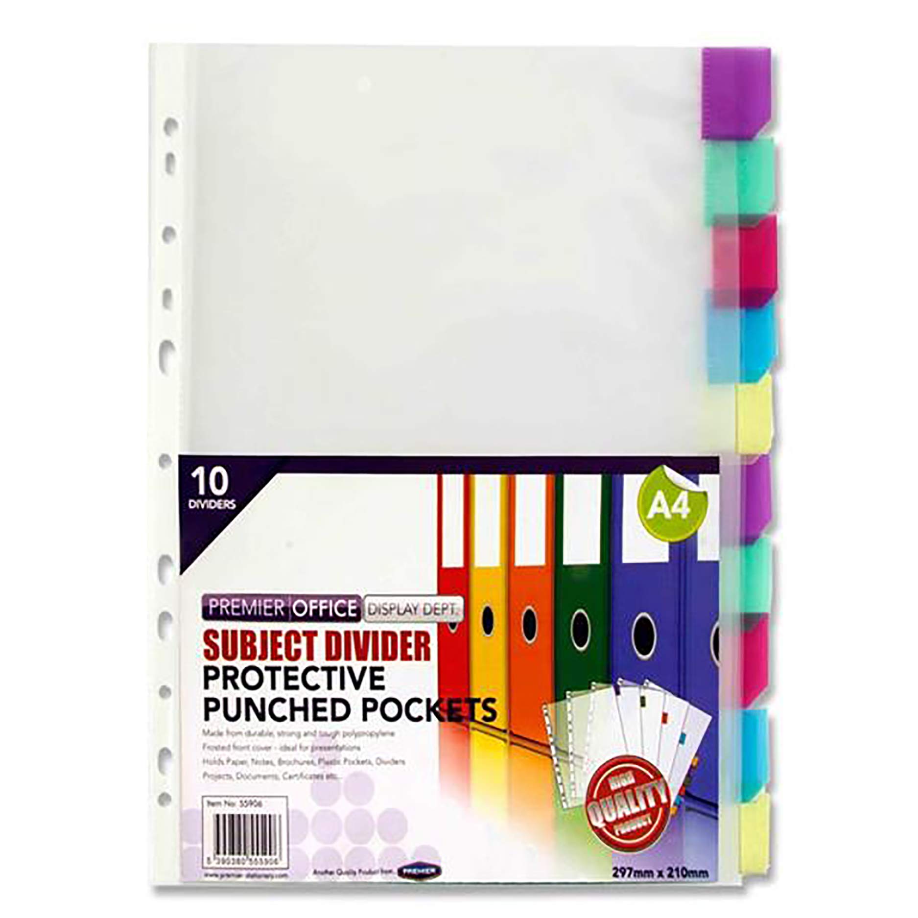 Premier Stationery H2755906 Premier Depot A4 Punched Pocket with Divider (Pack of 10)