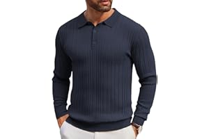 COOFANDY Men's Knit Polo Shirts Long Sleeve Casual Button Down Ribbed Polo Shirt Fashion Golf Shirts