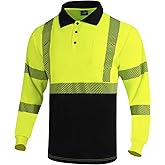 VENDACE Hi Vis Safety Reflective Long Sleeve Polo Shirts for Men ANSI Class 3 High Visibility Construction Work T Shirts