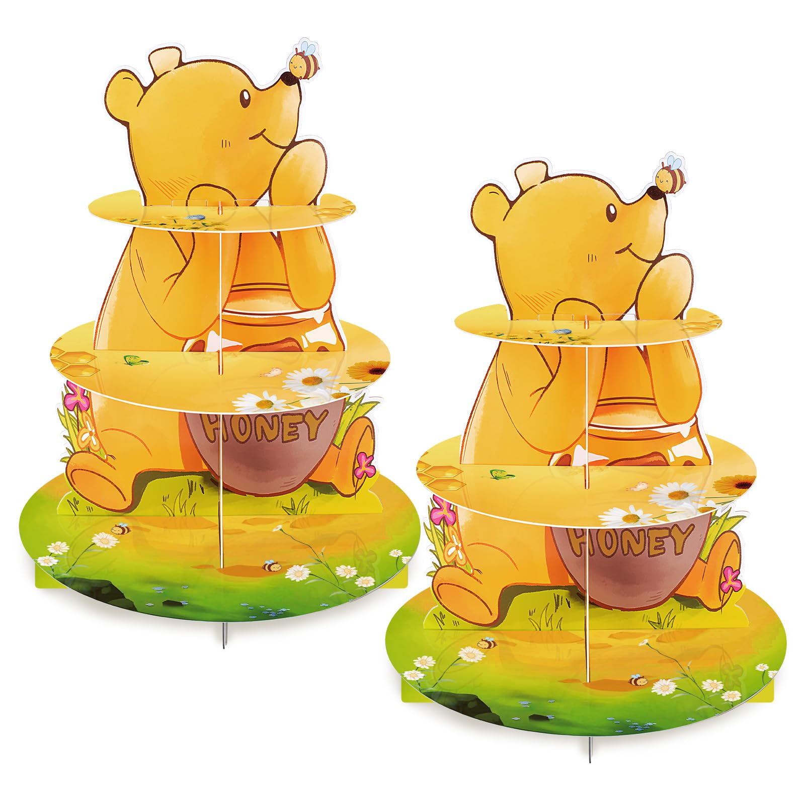 Photo 1 of * MISSING PARTS * BACUTHY 2 Pack Winnie Baby Shower Decorations Birthday Cupcake Stands: Bear Party Theme Cake Stand Toppers Supplies for Girl Boy Kids Gender Reveal First Party - Hold 48pcs Cupcakes Table Decors