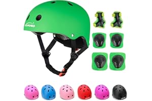 KAMUGO Kids Adjustable Helmet, with Sports Protective Gear Set Knee Elbow Wrist Pads for Toddler Age 2-8 Boys Girls, Bike Skateboard Hoverboard Scooter Rollerblading Helmet Set