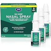 Berkley Jensen No Drip Severe Congestion Nasal Spray - Maximum Strength Decongestant with Oxymetazoline HCl &amp; Menthol - Pump Mist Applicator, No Steroid, 12 Hour Relief, 1 Fluid Ounce (Pack of 3)