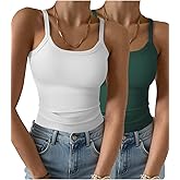 GKBK 2 Pack Womens Sleeveless Tank Top Form Fitting Spaghetti Strap Scoop Neck Ribbed Knit Basic Cami Layering Shirts