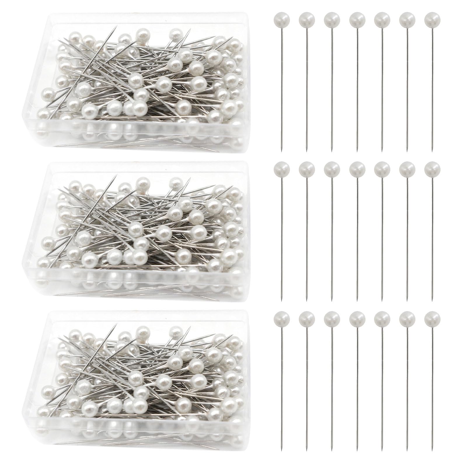 EUPSIIU 300 Pcs Pearl Head Pins for Flowers, Corsage Boutonniere, Crafts, Jewelry Making, Sewing, Wedding Bouquet and Party Decorations (White)