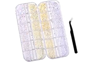 SNMZLC 2 Boxes Pearl Nail Charms 3D Nail Art Charm Flatback Half Round Pearls gems White Beige Aurora Mix Nail Pearls for Crafting Nail Art DIY Design Decoration US286 (Aurora White Beige+White Beige)