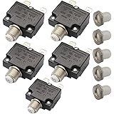 T Tocas 5pcs Push Button Reset 10A Circuit Breakers with Quick Connect Terminals and Waterproof Button Cap