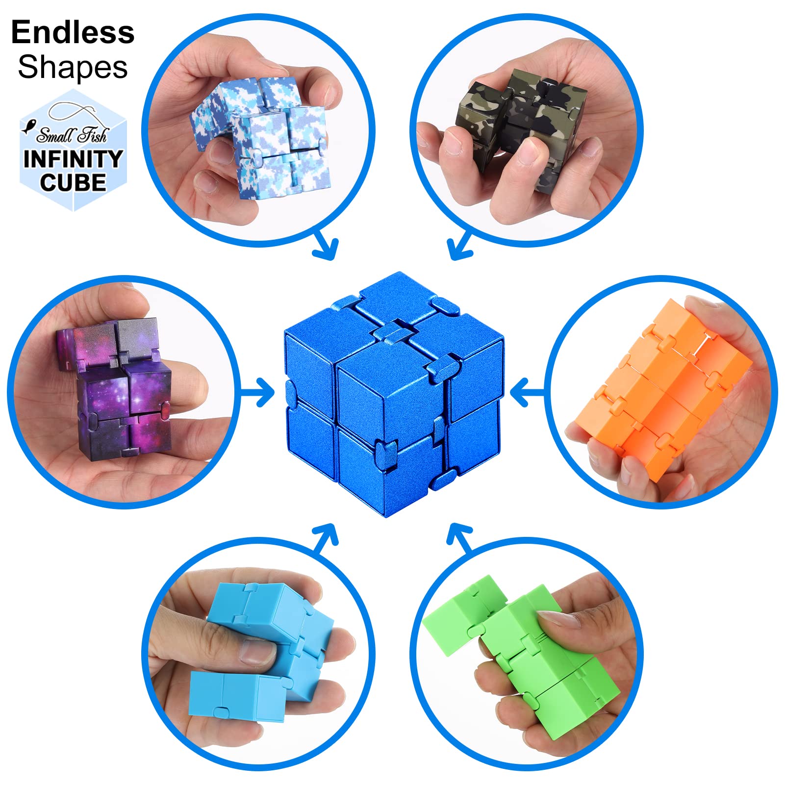 SMALL FISH Fidget Infinity Cube - Built-in Metal Never Ending Infinite Cube,Cool Sensory Aluminum Infinity Cube for Stress Anxiety Relief, Best for Adults and Kids with Autism,and ADHD