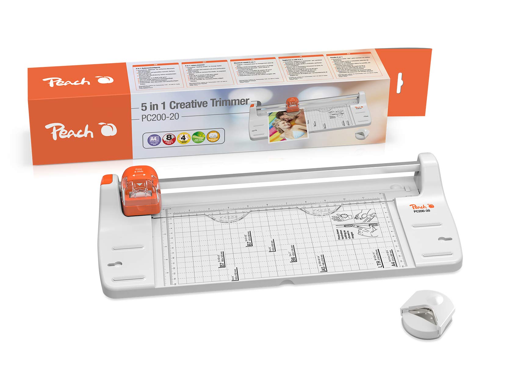 Peach PC200-20 5-in-1 Creative Rotary Cutter - 4 Cutting Types Including Practical Corner Rounder - up to A3 Format - up to 10 Sheets