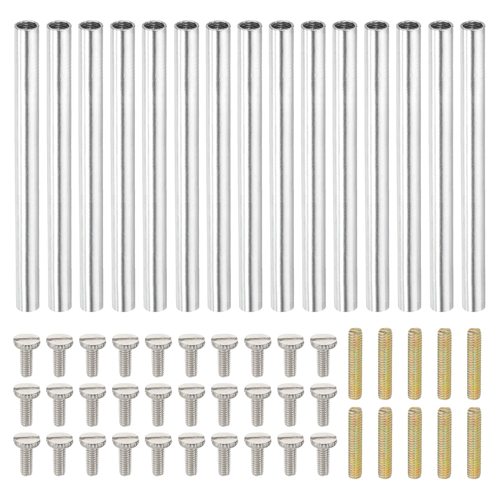 PATIKIL 60mm (2.4") Round Coupling Nuts Kit, M4 Threaded Connector Bar Hardware with Fully Thread Rod Slotted Screw for Lamp Model Furniture DIY Repair Part