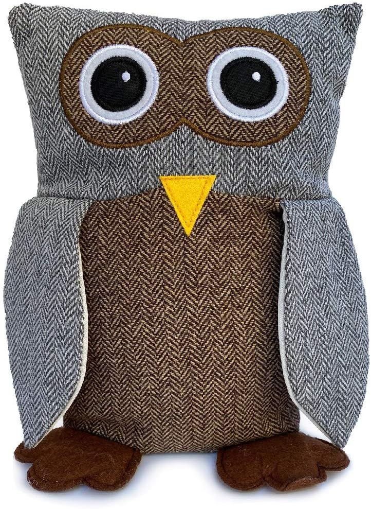 Draft Stoppers - Lily’s Home Cute Decorative Owl Weighted Interior Door Stopper, Compact with Patchwork Fabric Design, Gray and Brown