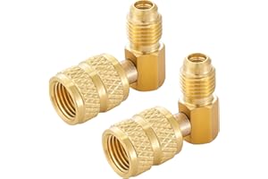 TIGBEAR R410A Mini Split Adapters, 90 Degree Refrigerant Hose Adapter, R410A Charging Vacuum Port 1/4 Male to 5/16 Female, Low Loss Fittings HVAC