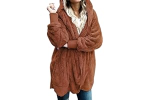 Piuwrlz Women Oversized Hooded Sherpa Cardigan Fuzzy Fleece Jacket Winter Open Front Fleece Coat Outwear with Pockets