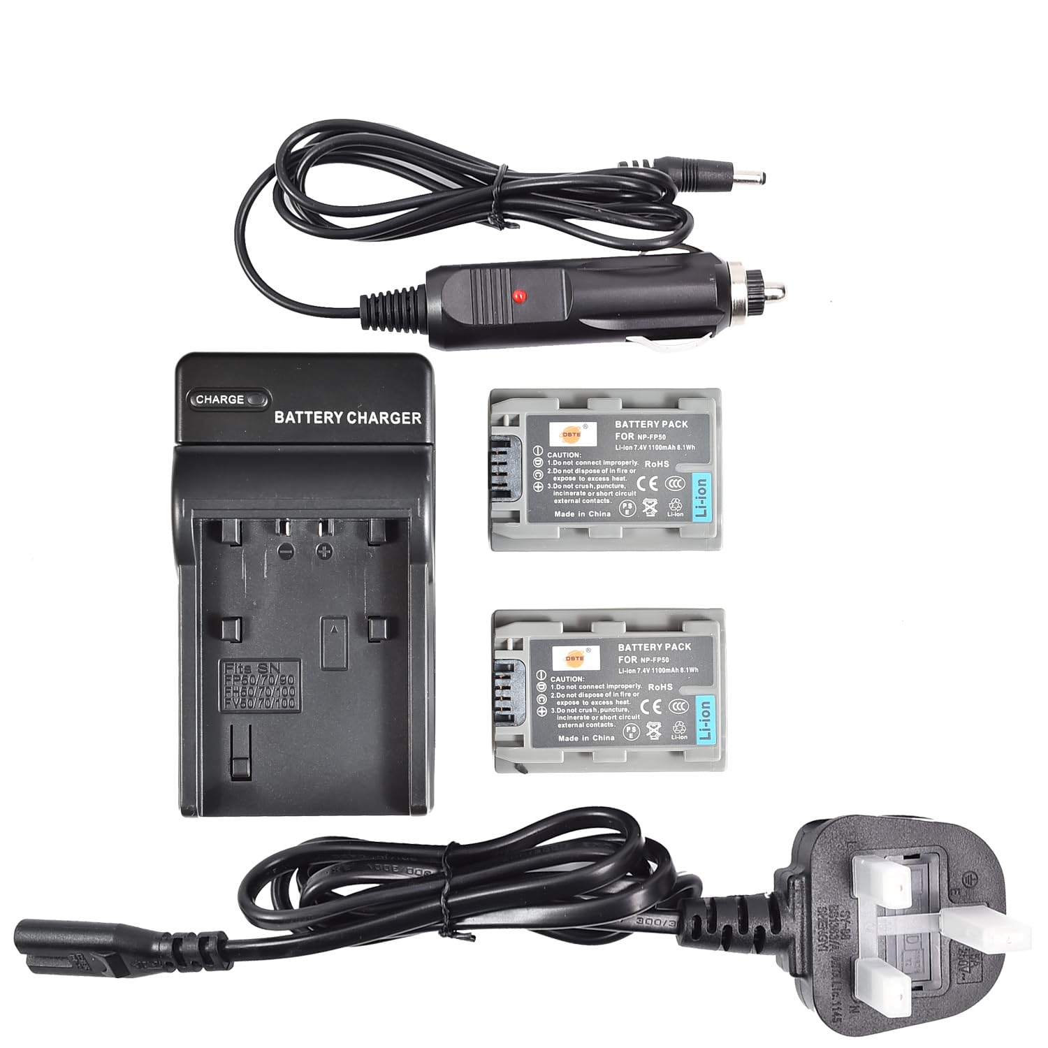 DSTE 2pcs NP-FP50 Rechargeable Li-ion Battery + Charger DC04U for Sony NP-FP50, NP-FP30 and Sony DCR-DVD103, DCR-DVD105, DCR-DVD203, DCR-DVD205, DCR-DVD305, DCR-DVD92, DCR-HC20