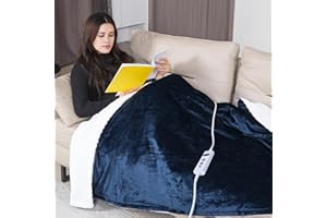 Qoosea Heated Blanket Throw Electric Blanket Twin 50 * 60 inch Soft Sherpa Flannel Heating Blanket Wrap with 10 Heating Levels 9 Timer Settings Auto Shut Off Warm for Home Office Room Blue