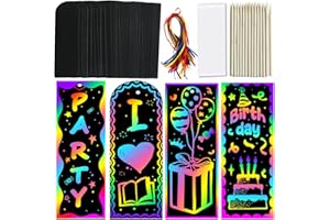 ZMLM Scratch Paper Art Bookmarks Kids: 36 Set Magic Rainbow DIY Art Craft Paper Bookmark Gift Tag Party Favor Goodie Bags Stuffers Pack Activity Bulk Making Kit for Boys Girls Birthday Game Classroom