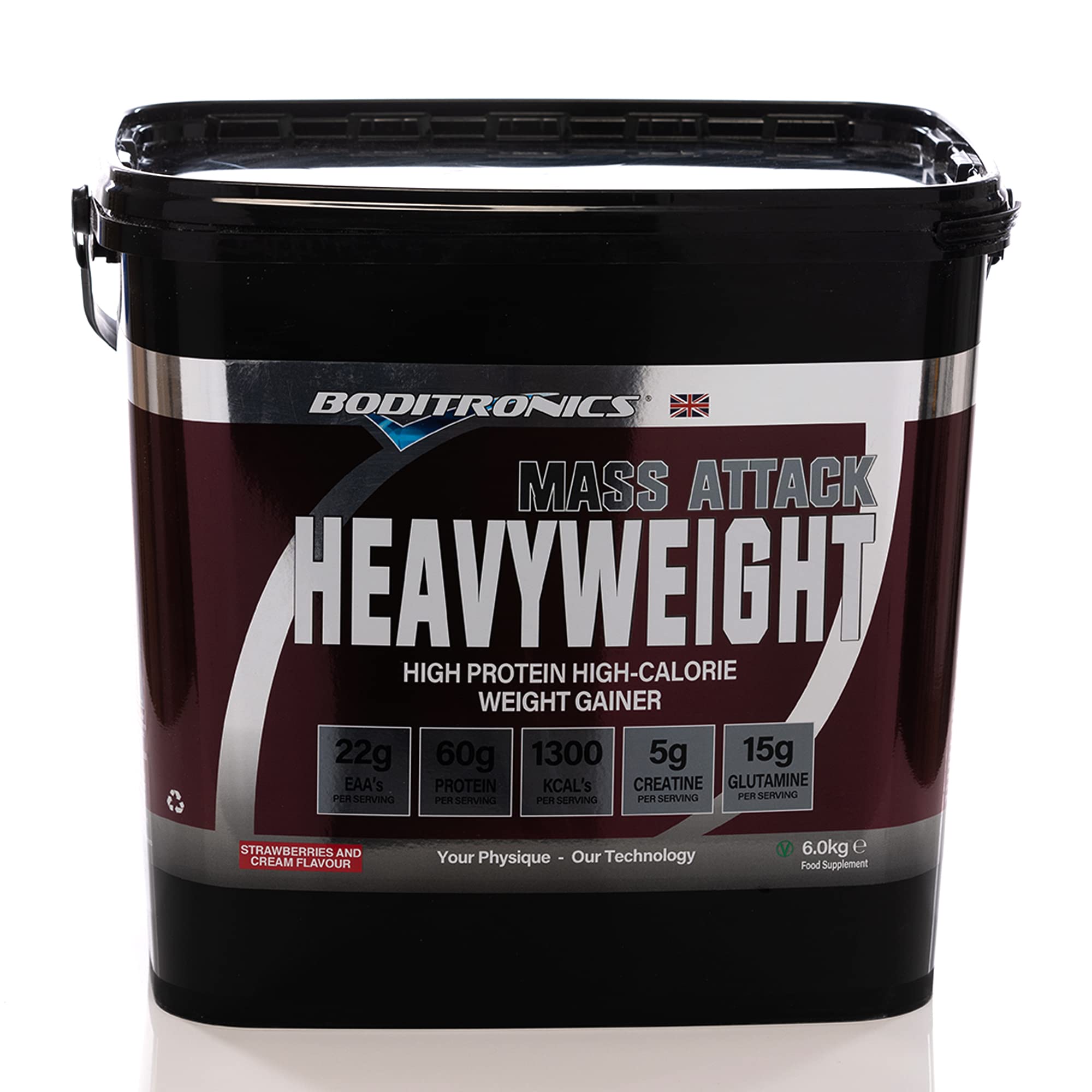 Boditronics Mass Attack Heavyweight 6kg Strawberries and Cream Serious Muscle Mass Gain Powder